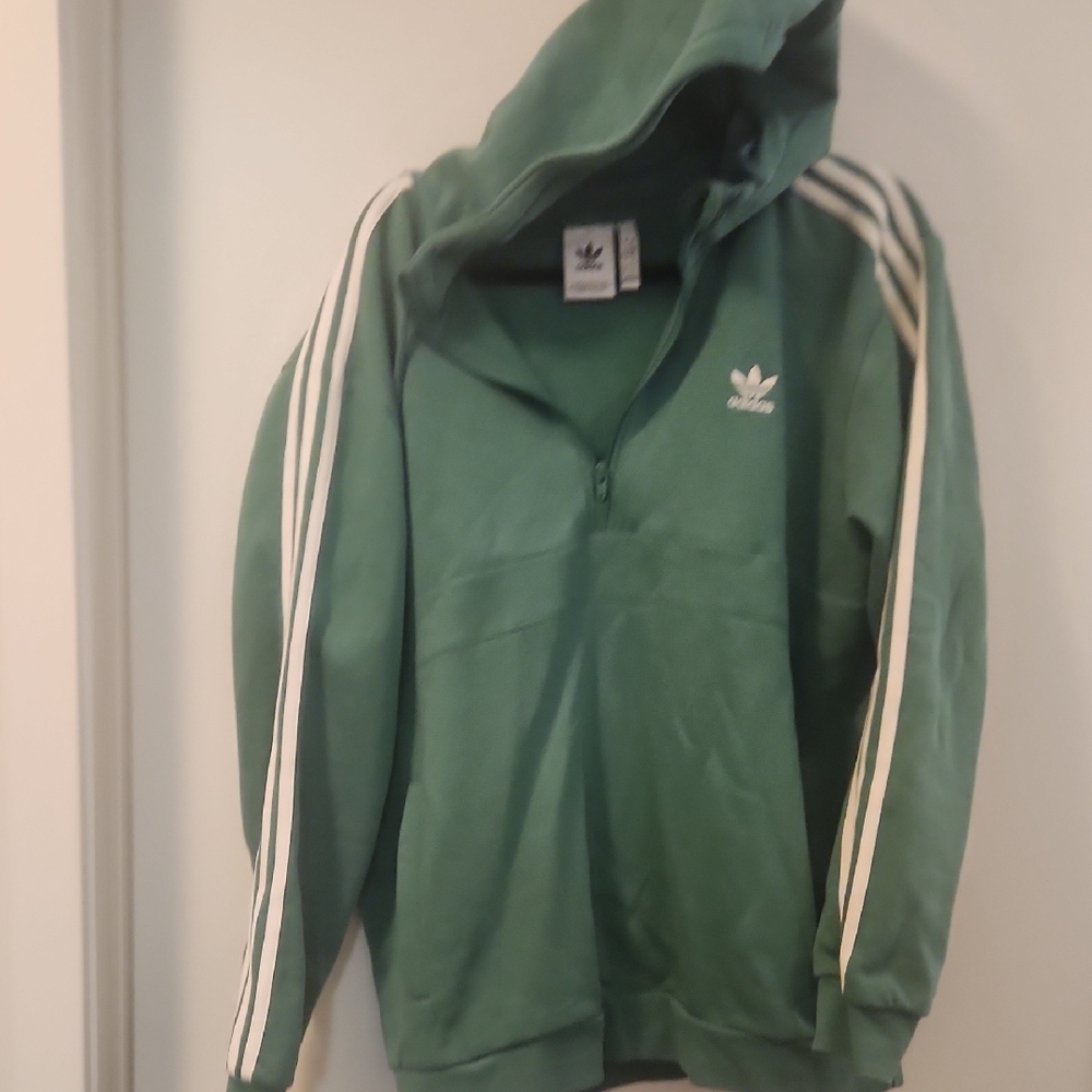 Adidas Green Hoodie with White Stripes